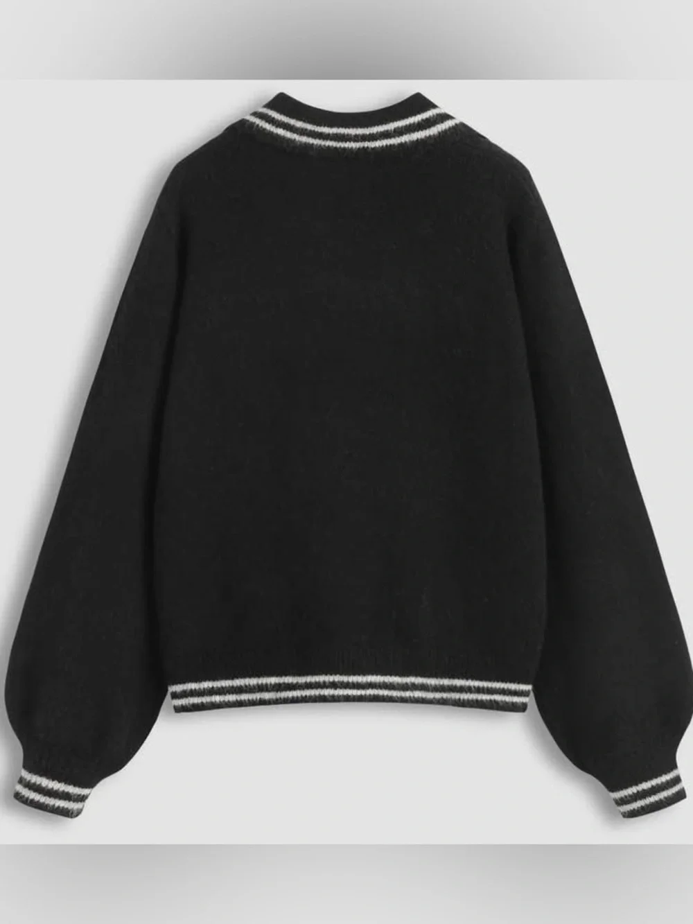CIDER BLACK WHITE WOOL-BLEND COLLAR STRIPED TRIM OVERSIZED SWEATER, large nwt - Picture 2 of 3